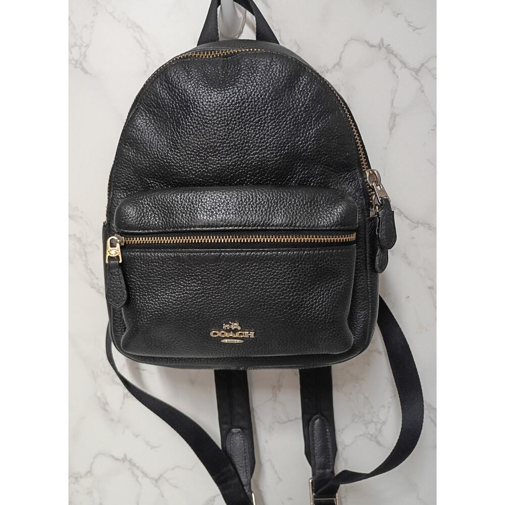 COACH Mini Charlie Black Pebbled Leather Backpack - EUC